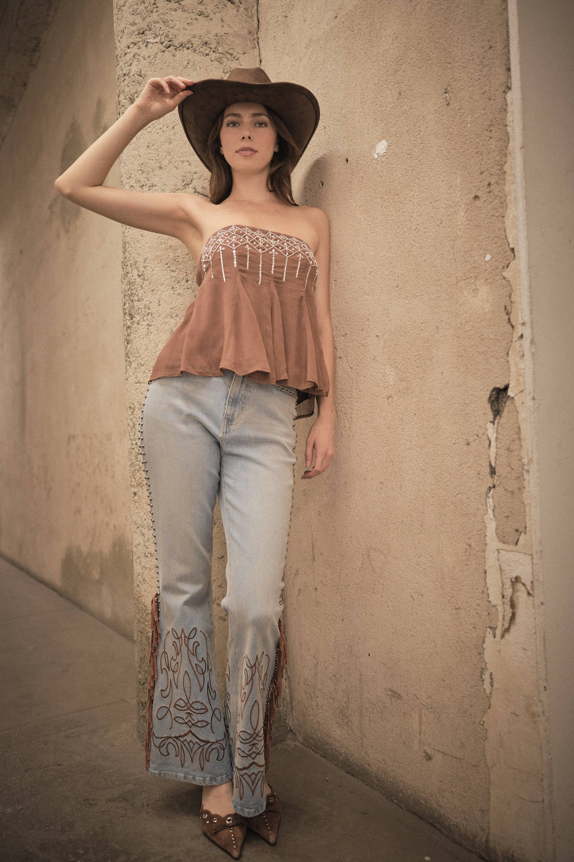 Fringe Embroidered Bootcut Jeans