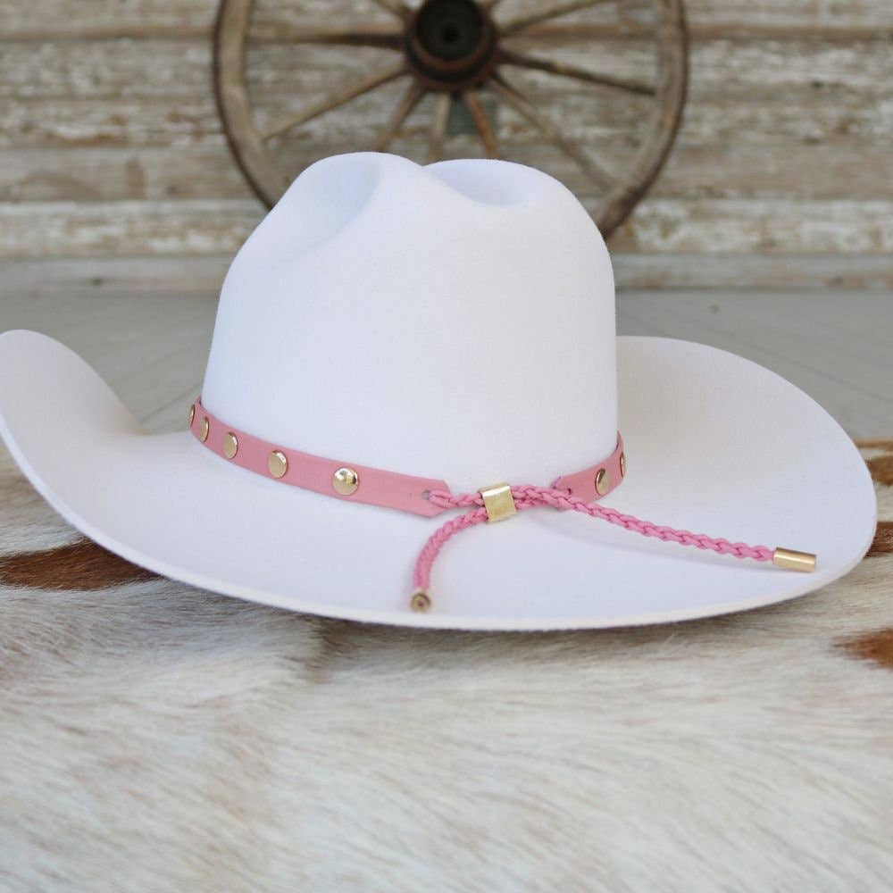 Pink Studded Goat Leather Hat Band