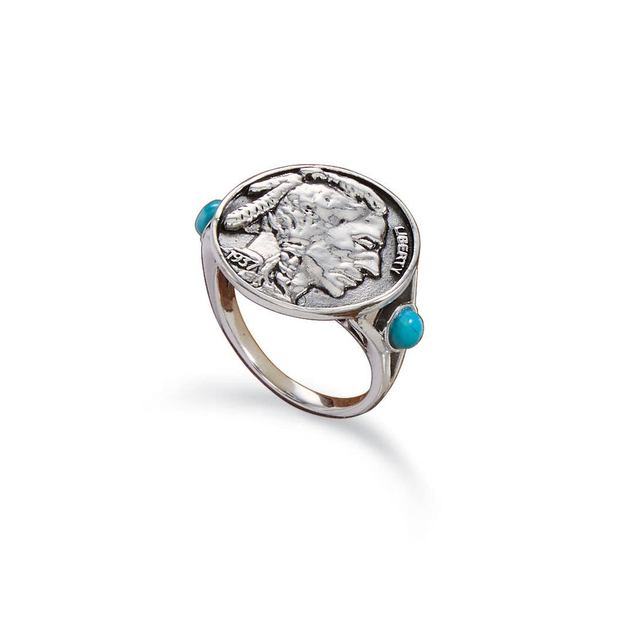 Sterling Silver Coin Turquoise Ring