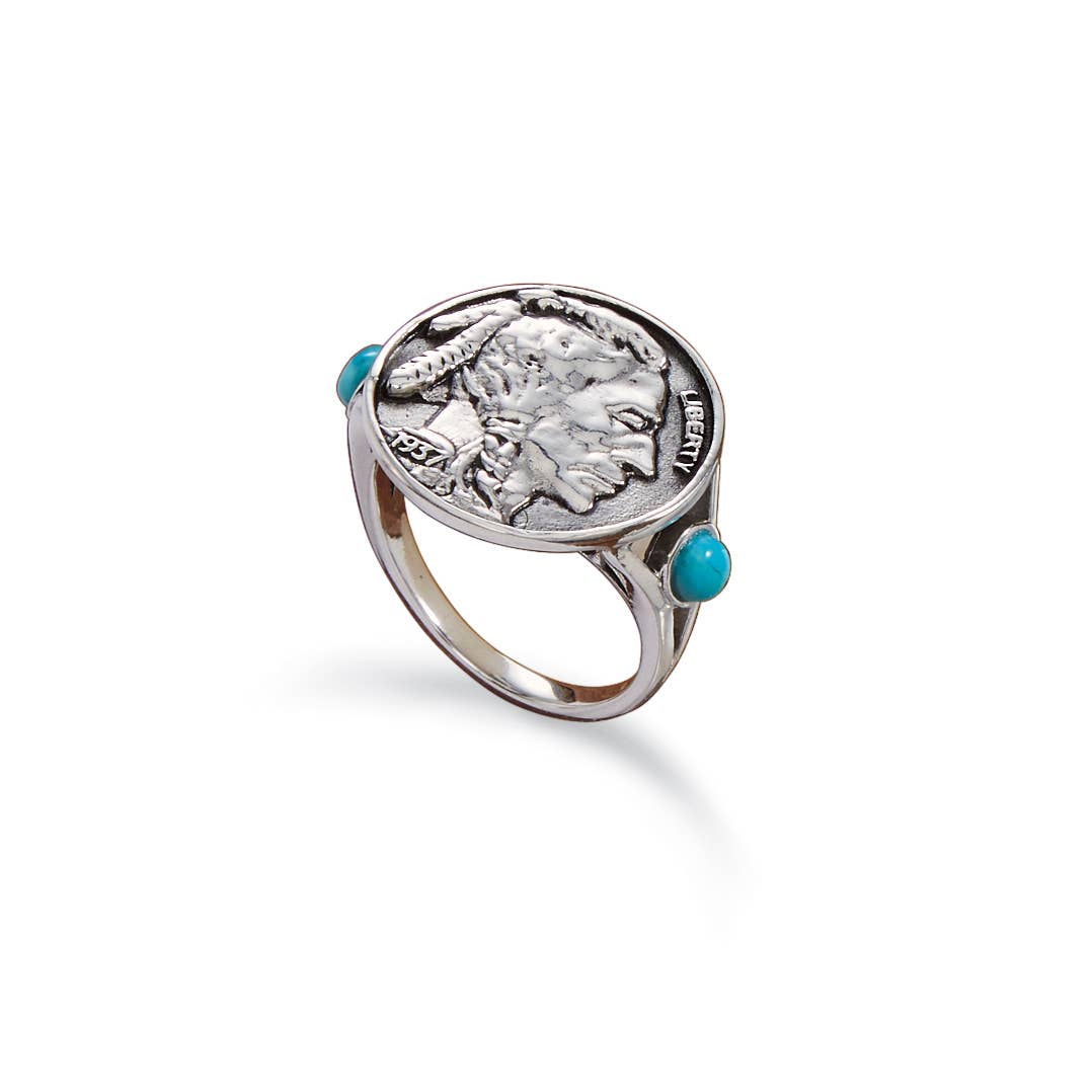Sterling Silver Coin Turquoise Ring