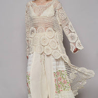 Round Neck Long Sleeve Elongated Crochet Top