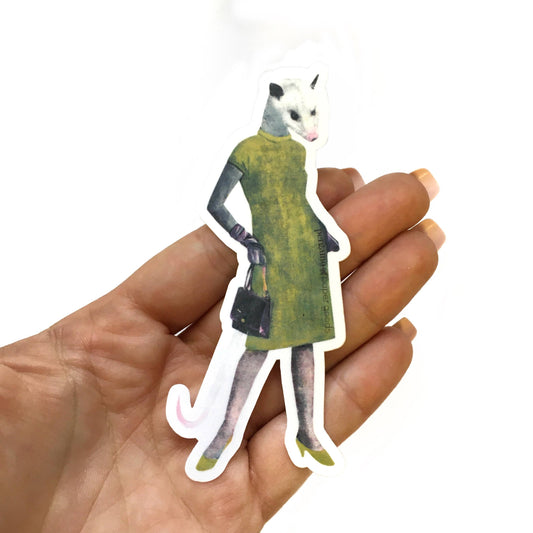 Possum Lady Illustrated Animal Vinyl Sticker