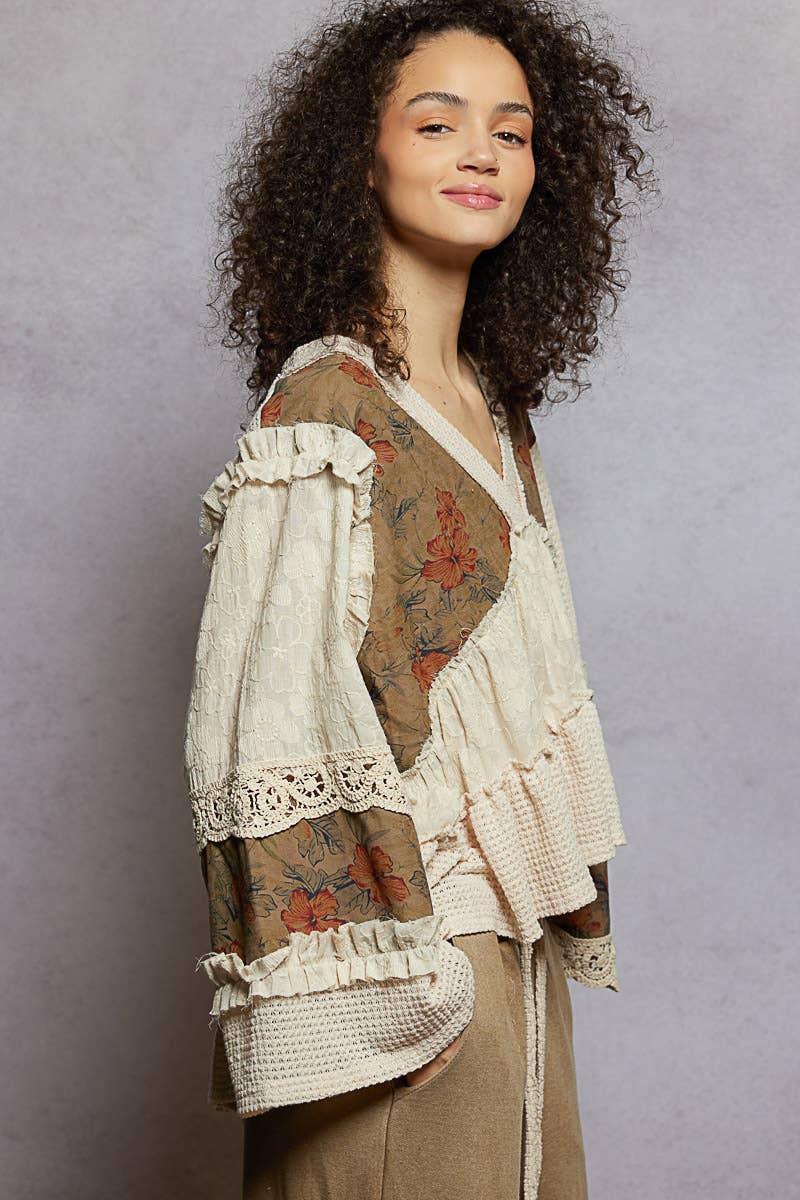 Long sleeve patchwork ruffle top