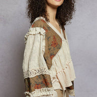 Long sleeve patchwork ruffle top