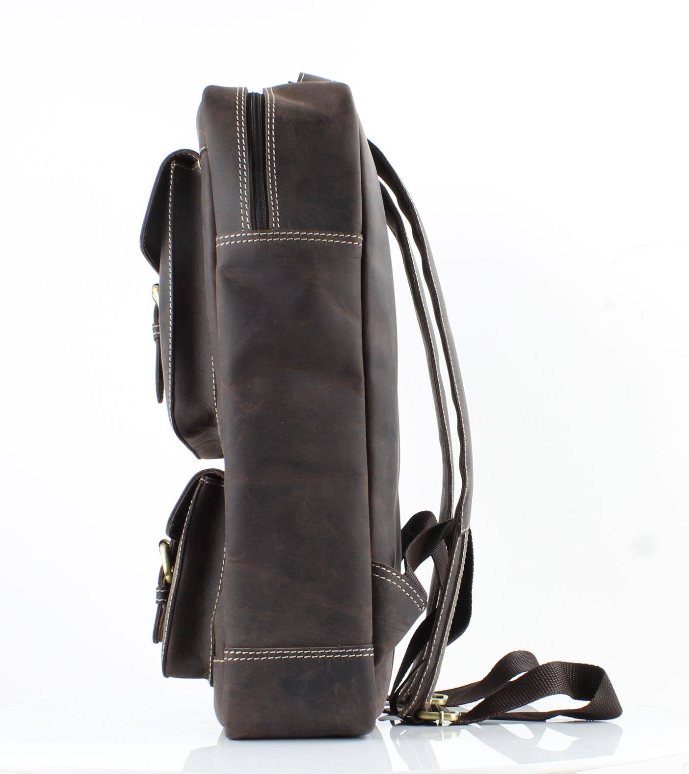 Hunter Leather Backpack with Front Pockets