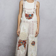 Floral Patchwork Woven Overalls