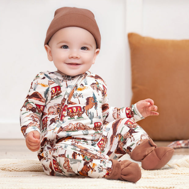 Cowboy Western Spirit Baby Boy Bamboo Zipper Romper