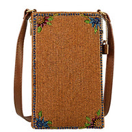 Ivory Guitar with Flowers Beaded Crossbody