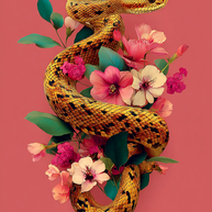 Wildlife Art Prints - Snake and Flowers