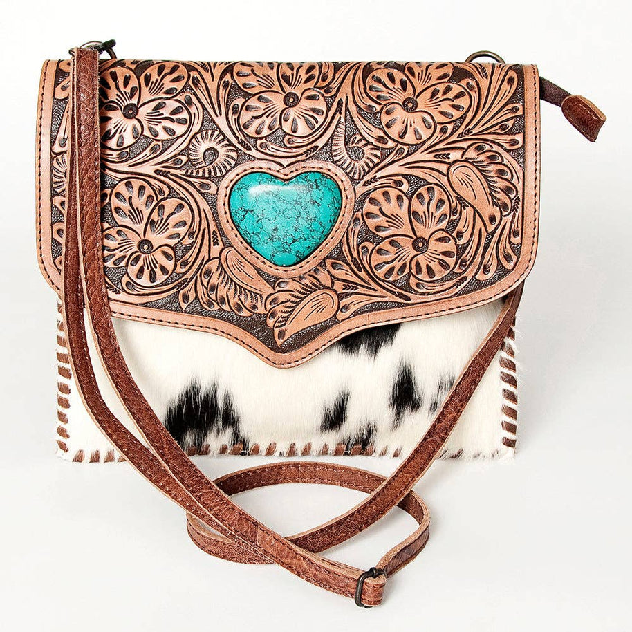 Hair-on-Hide Crossbody with Turquoise Heart