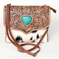 Hair-on-Hide Crossbody with Turquoise Heart