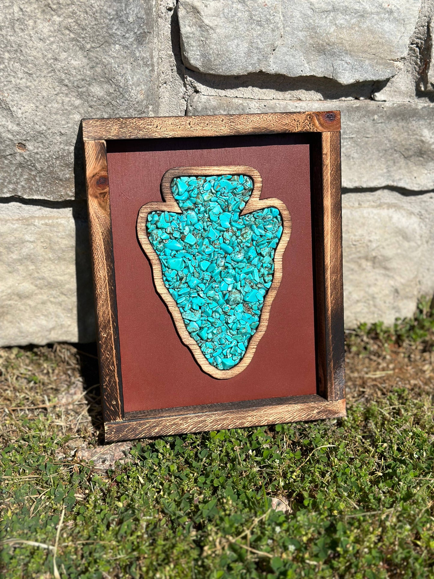 Handmade Small Turquoise Dripping Arrowhead Decor with Turquoise