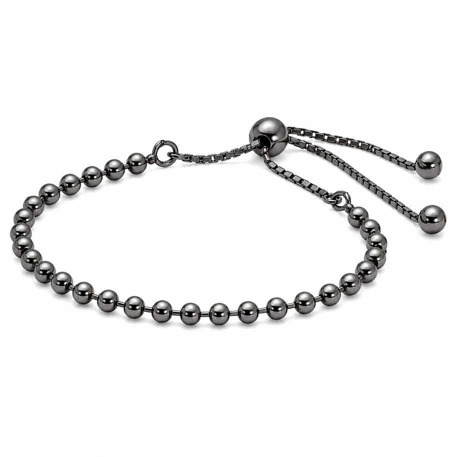 Sterling Silver Gun Metal Beaded Bolo Bracelet