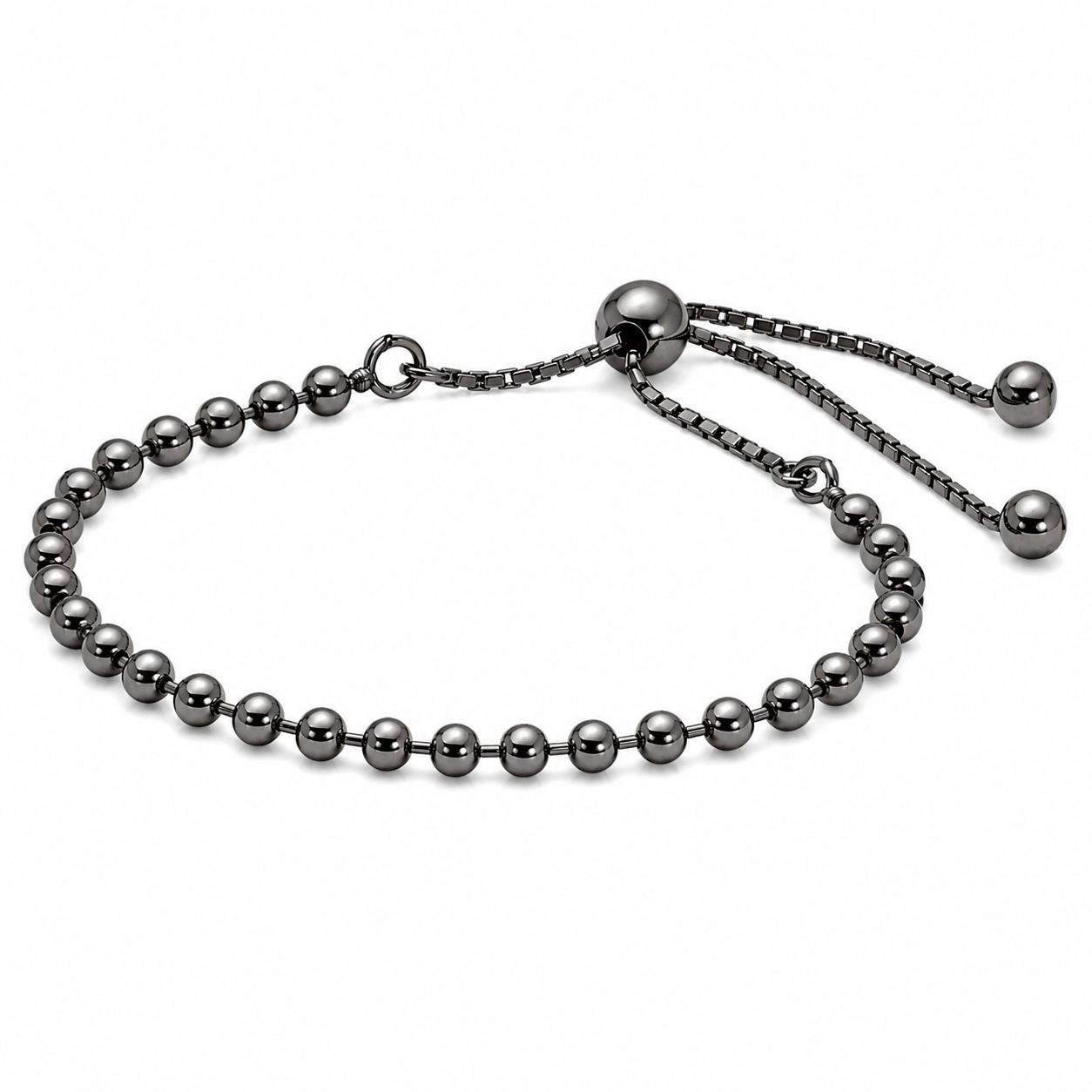 Sterling Silver Gun Metal Beaded Bolo Bracelet