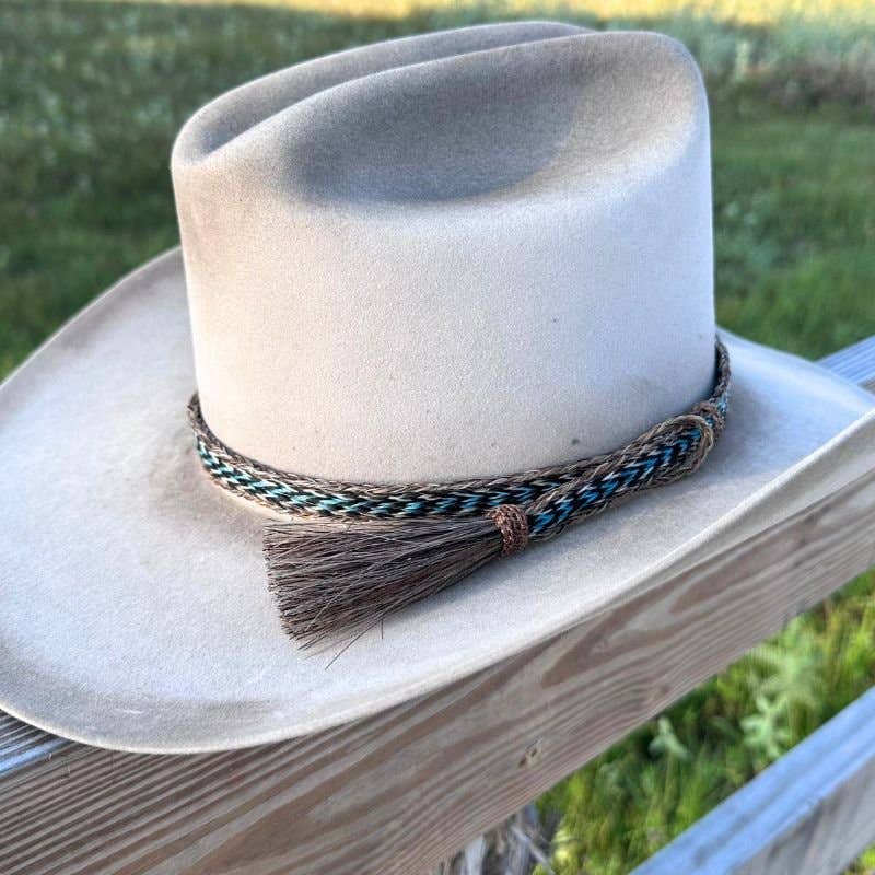 Horsehair Braided Blue Single Tassel Hat Band - Caleb