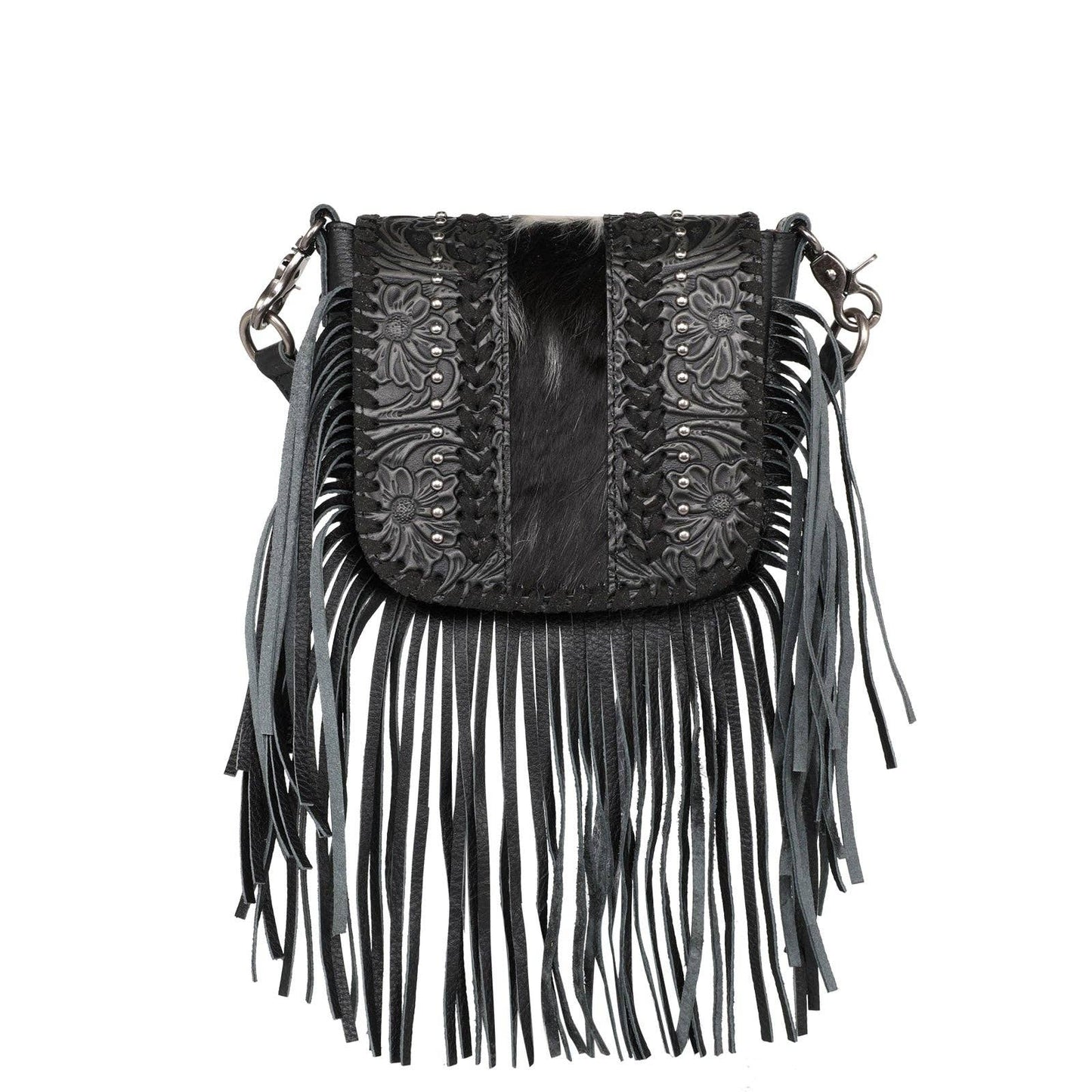 Genuine Leather Tooled Purse with Fringe