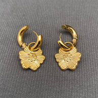 18K GP S. Steel Flower Huggie Earrings