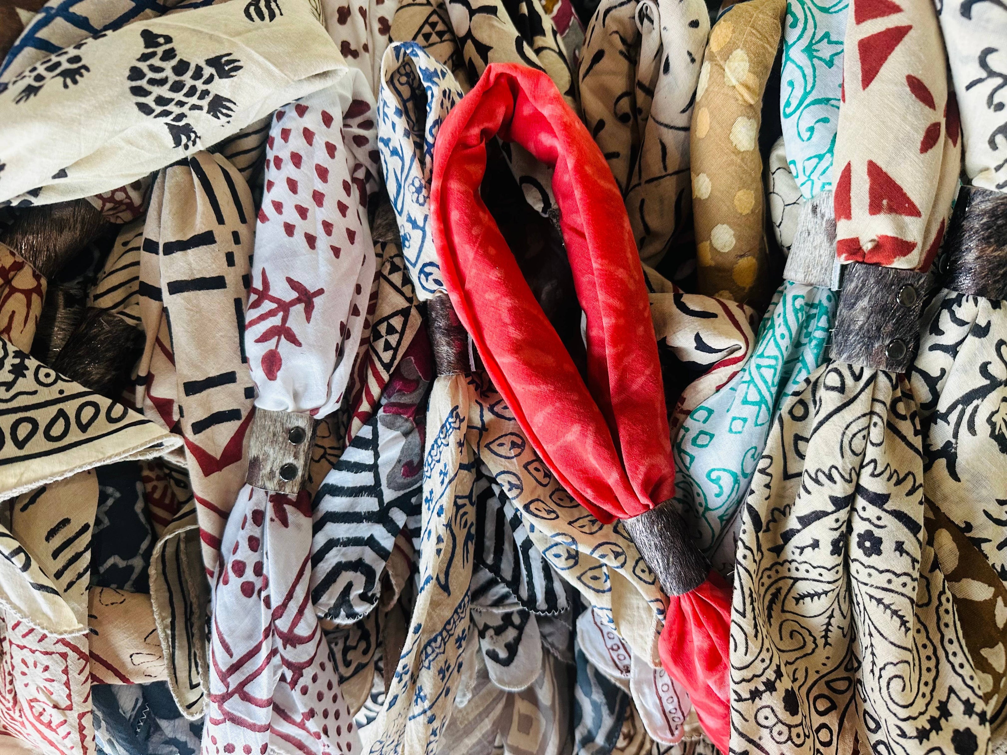 Boho Bandanas With Cowhide Leather Slides