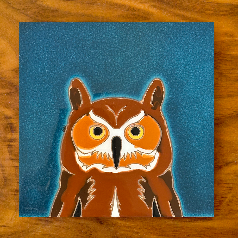 Owl Hand Glazed Art Tile Trivet