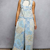 Floral Patchwork Woven Overalls