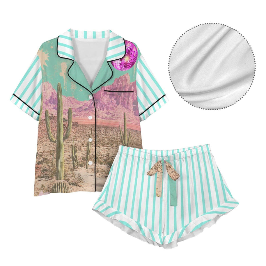 Baha Ranch Retro Pop Western Howdy Desert Cowgirl Satin Pajamas