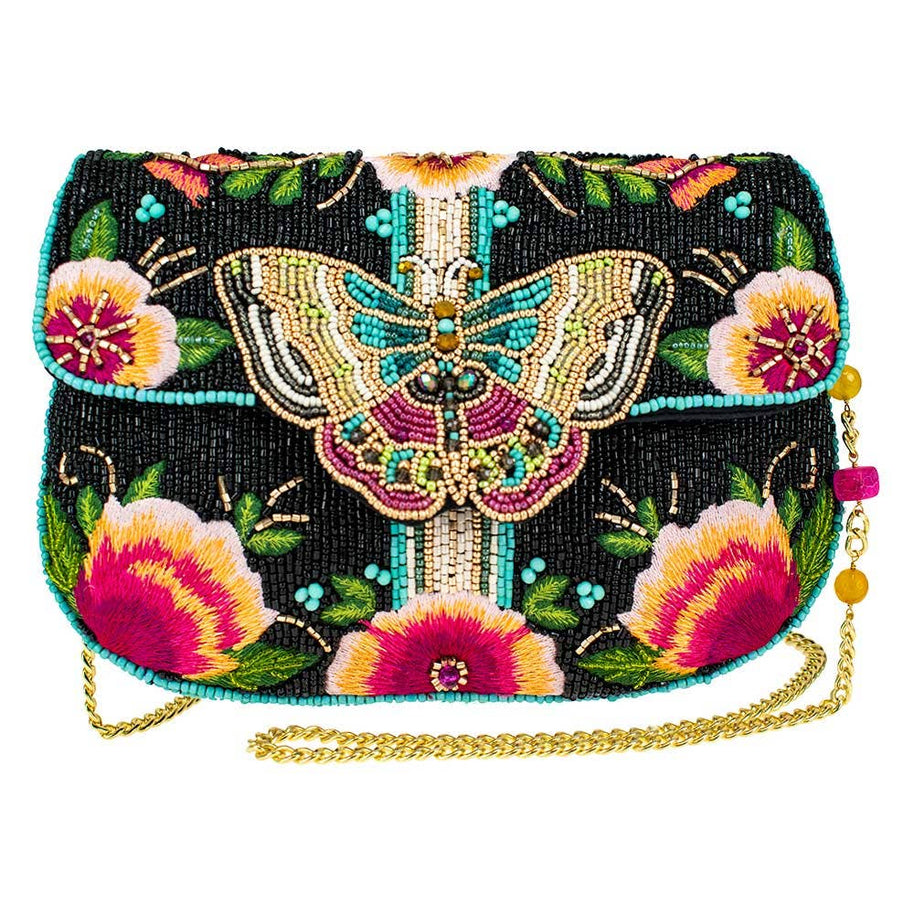 Hand-Beaded Black Butterfly Crossbody