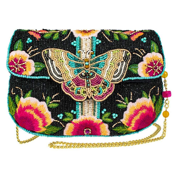 Hand-Beaded Black Butterfly Crossbody