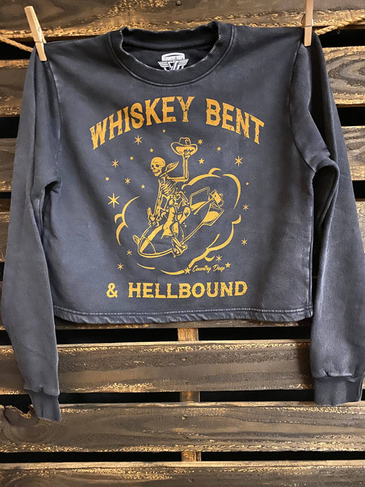 Whiskey Bent Hellbound Acid Wash Cropped Crew sweatshirt