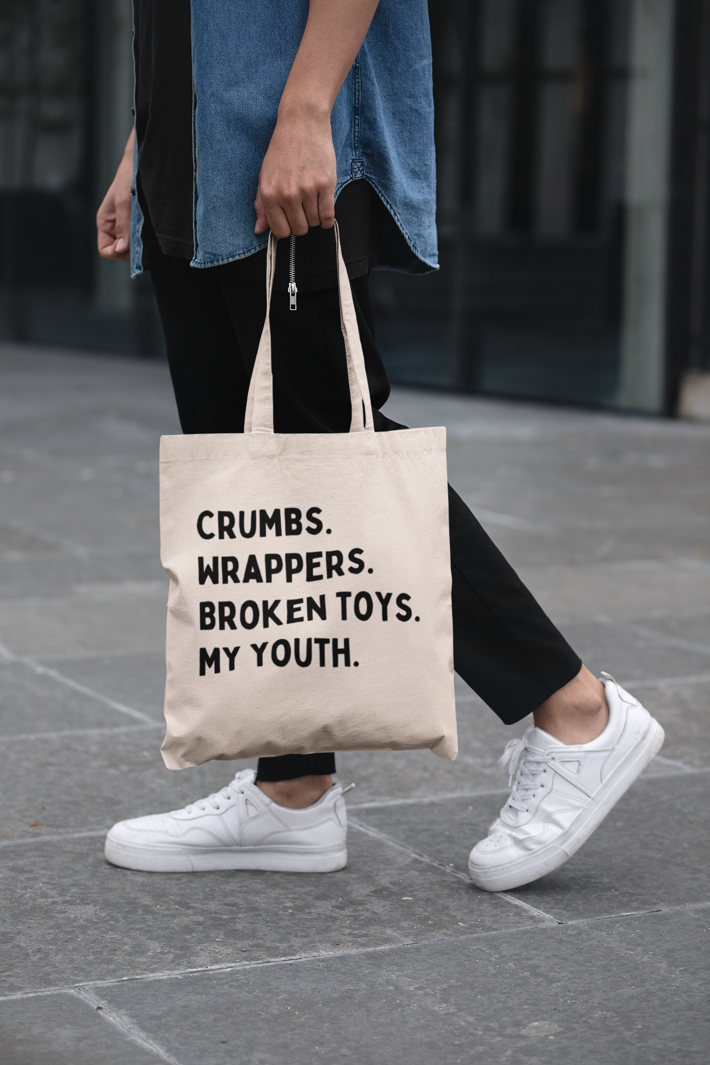 Crumbs, Wrappers, Broken Toys, My Youth Mom Canvas Tote Bag