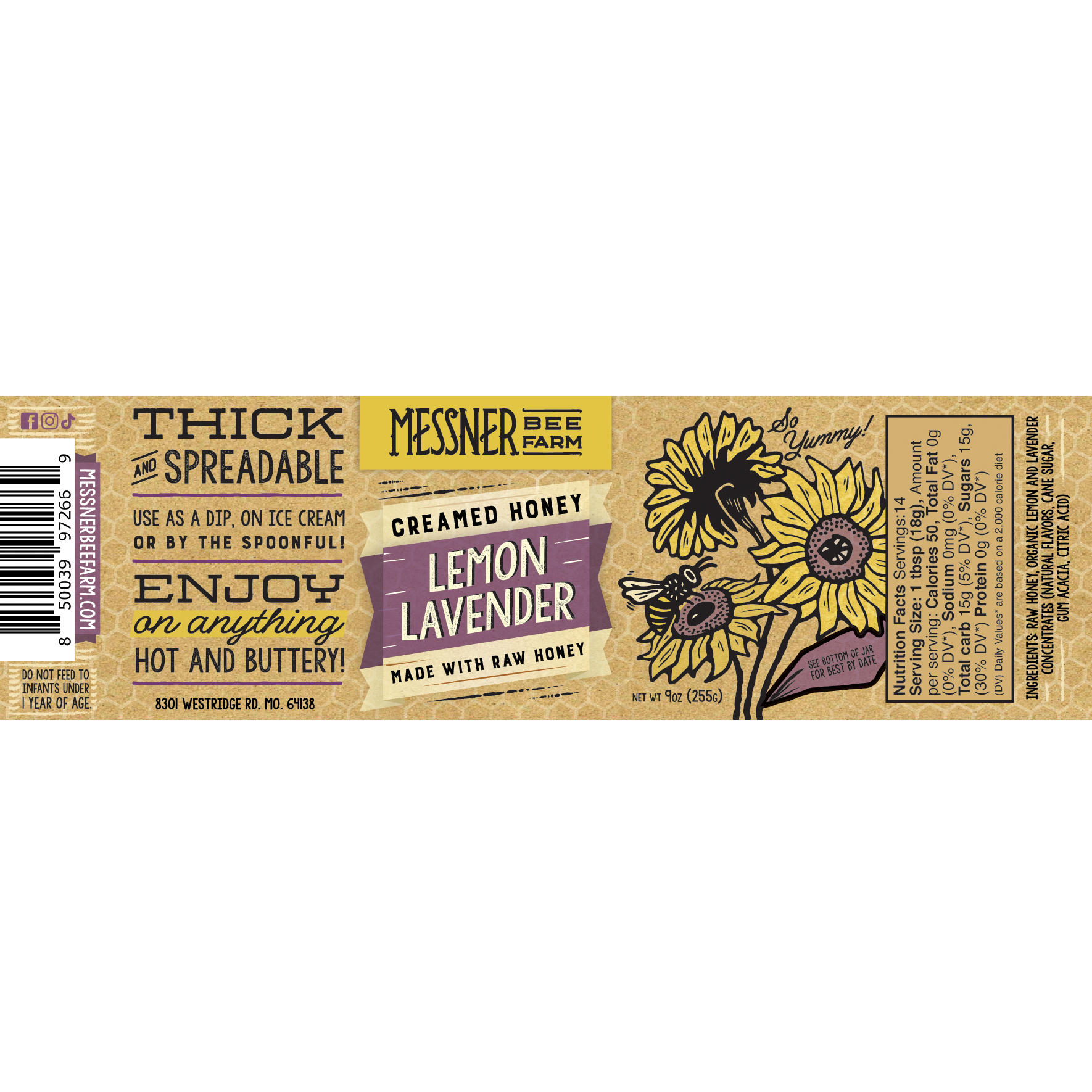 Lemon Lavender Creamed Honey, 9oz