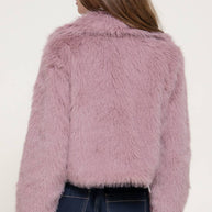 Long Sleeve Notched Collar Faux Fur Cropped Jacket