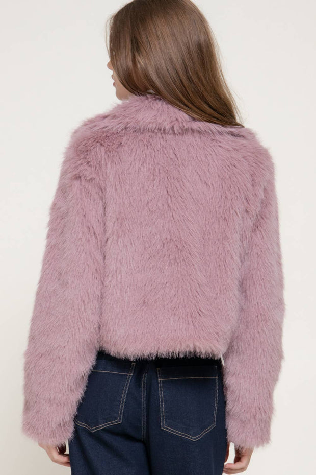 Faux Fur Cropped Jacket, Mauve