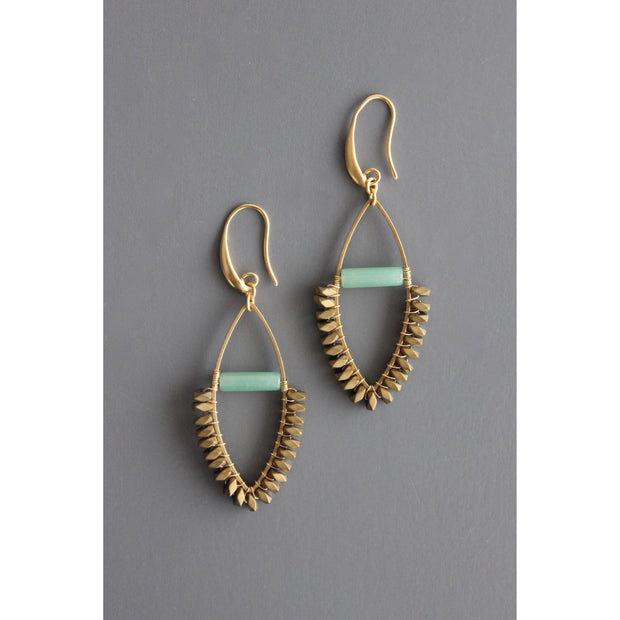 Jade and gold hematite wire wrapped earrings