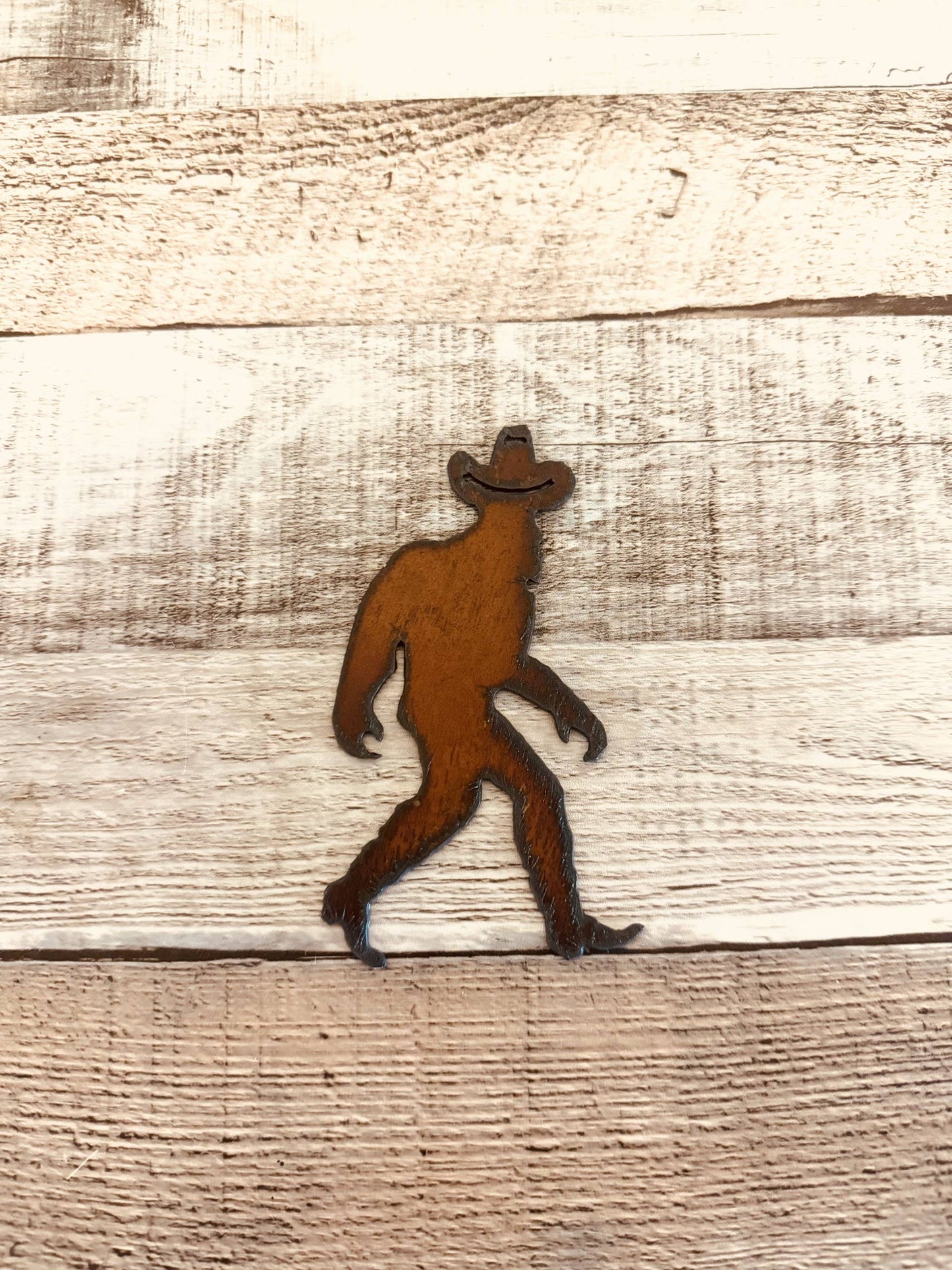 Bigfoot Cowboy Yeti Sasquatch Rustic Metal Magnet