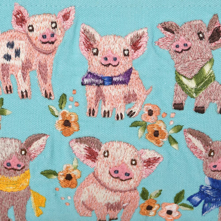 Multi-Pig Aqua Canvas Pouches 6x8