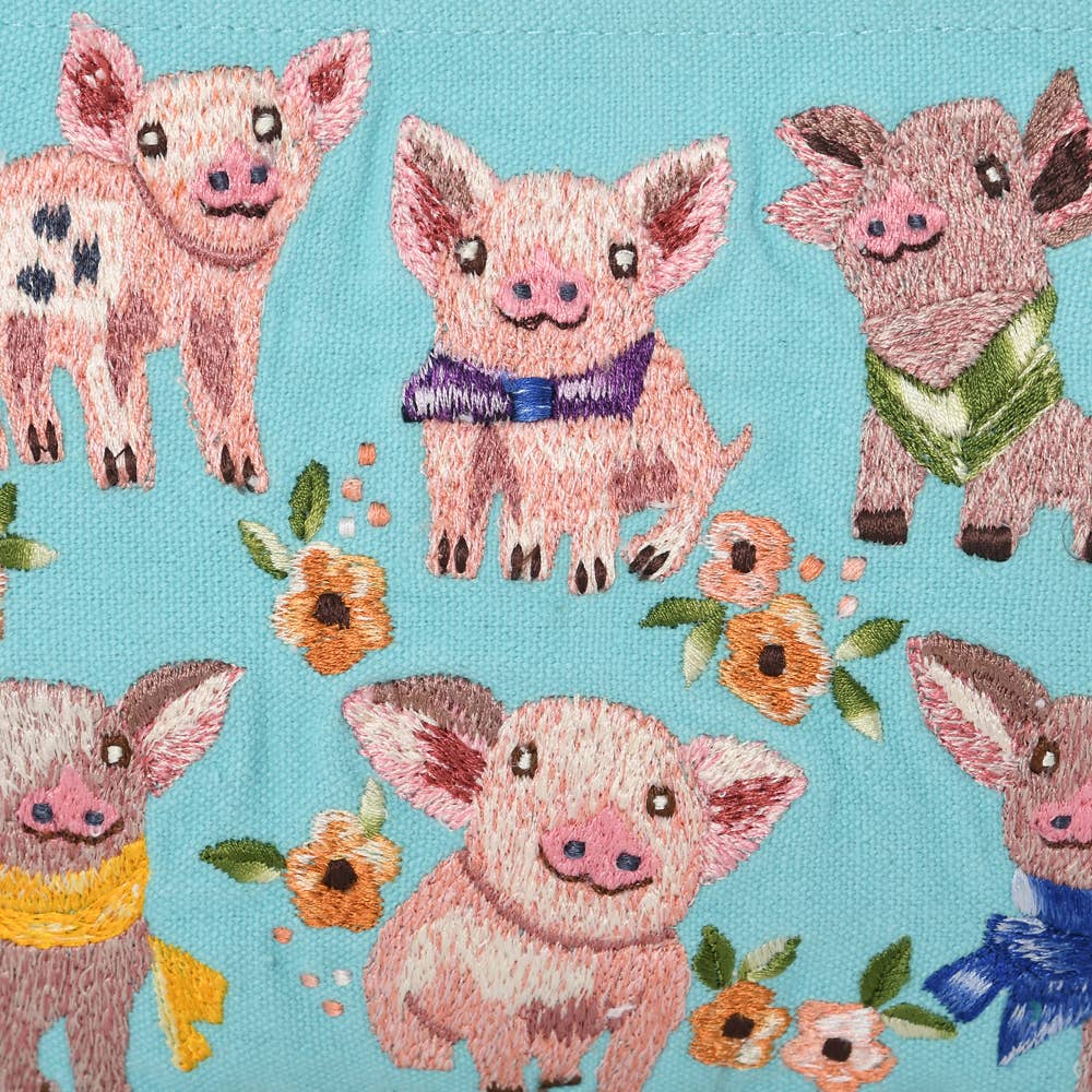 Multi-Pig Aqua Canvas Pouches 6x8