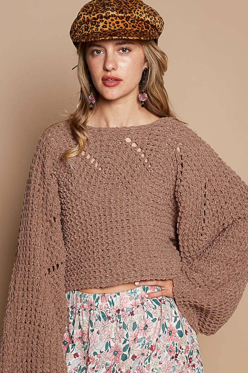 Semi-cropped chenille sweater