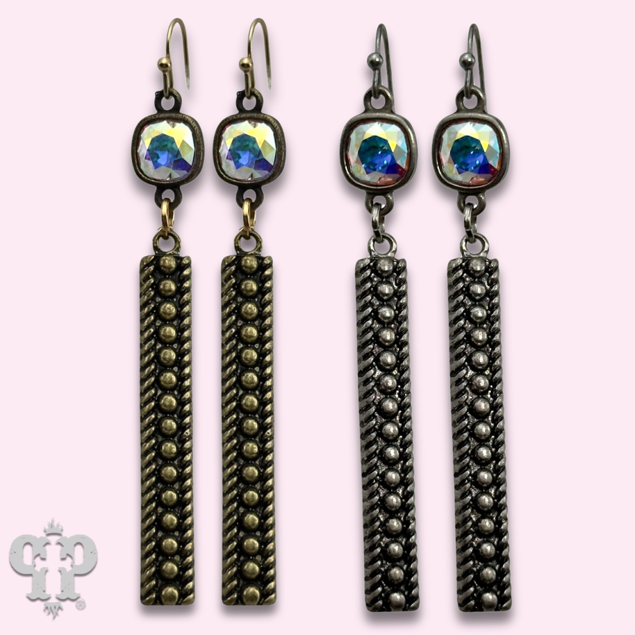 Swarovski® crystals textured rectangle bar earrings