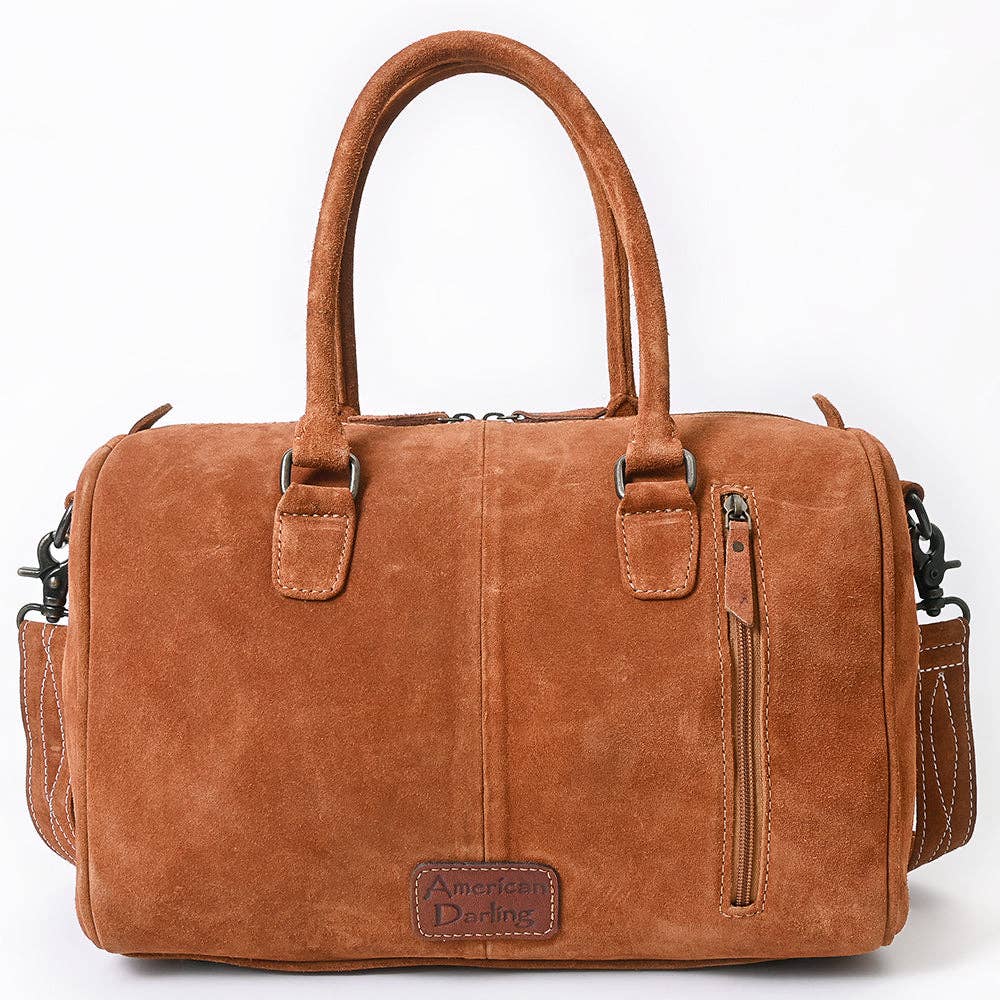 Western Suede Boot Stitch Duffel Bag, Turquoise