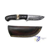 Damascus Knife Horn & Bone Handle, Handmade