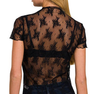 Lace Short-Sleeve Layering Top, Black