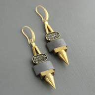 ArtDeco hematite and brass earrings