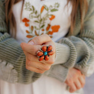 Orange Spiny Oyster Sterling Blossom Ring