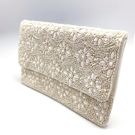 Cream Floral Beaded Clutch