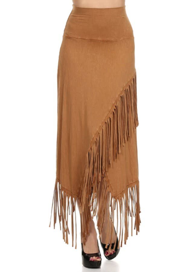 Stretch Fringe Skirt, Camel