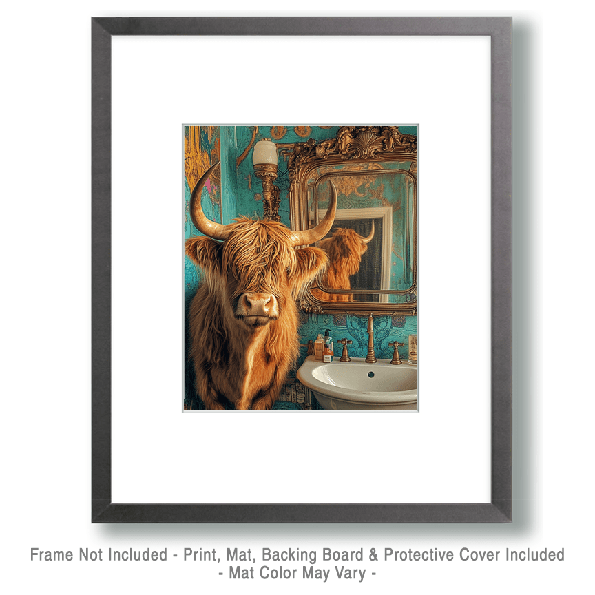 Highland Cow Looking in a Mirror Art Print