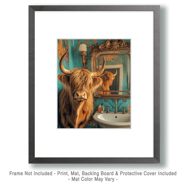 Highland Cow Looking in a Mirror Art Print