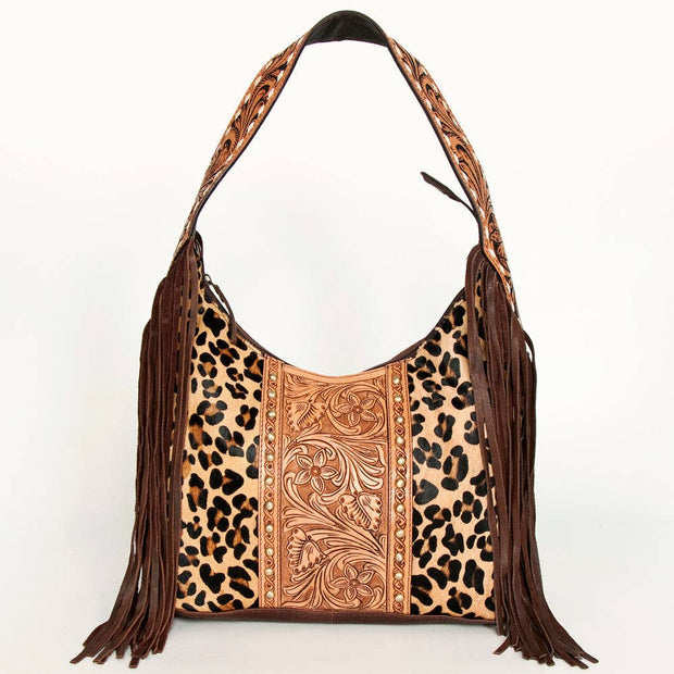 Leopard and Embossed Leather Hobo Purse