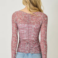 Lettuce Hem Mesh Print Top