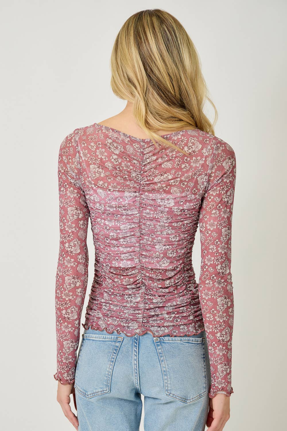 Lettuce Hem Mesh Print Top